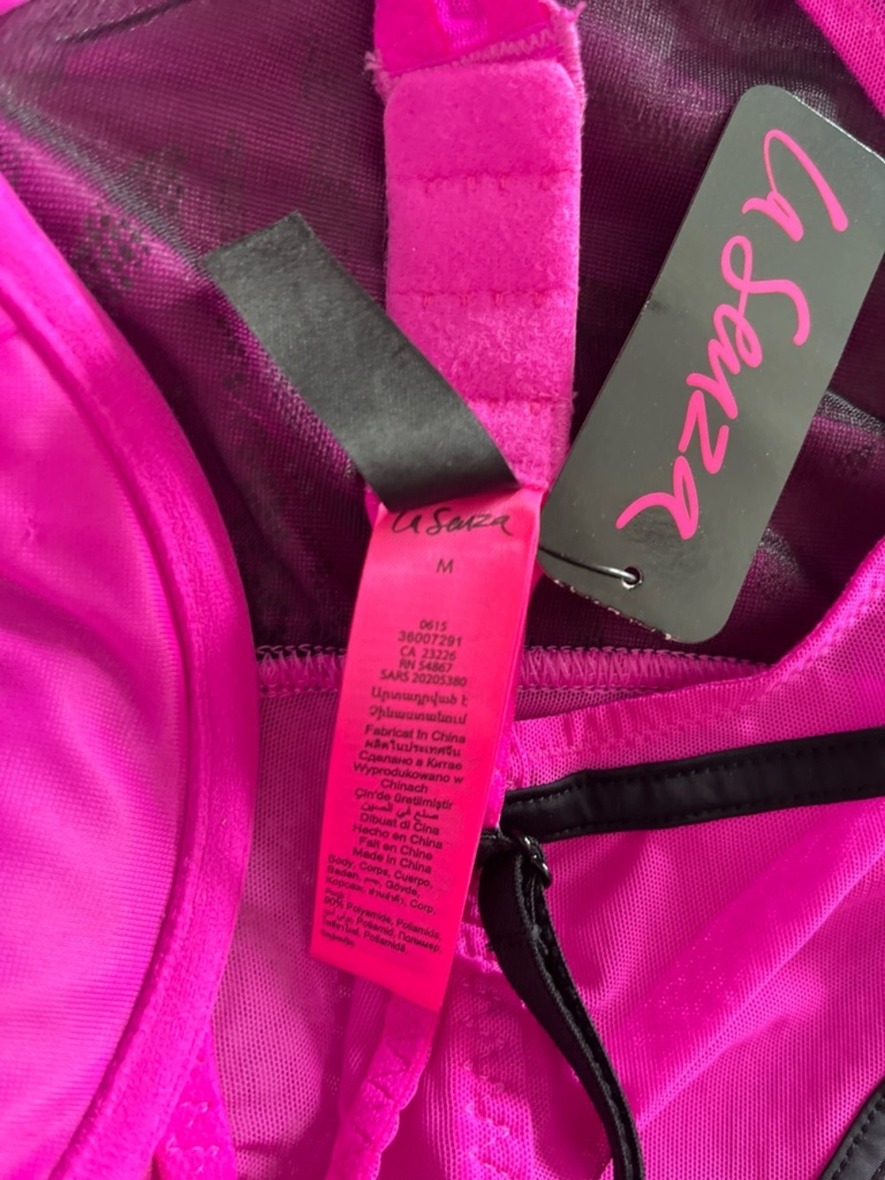 La Senza Hot Pink & Black Mesh Bustier Corset with Garters and Removable Padding - Picture 11 of 11
